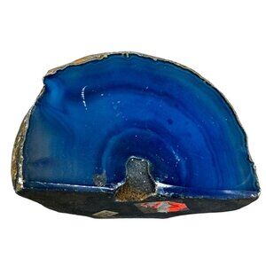 Blue Brazilian Agate Stone Half With Polished Surface & Natural Raw Edges READ